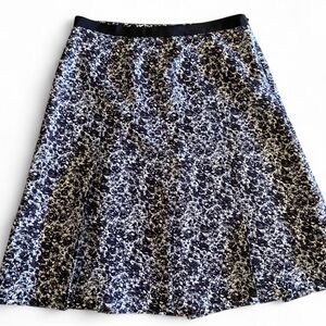 Banana Republic Silk Black White Floral A-Line Midi Office Skirt Womens Size‎ 4